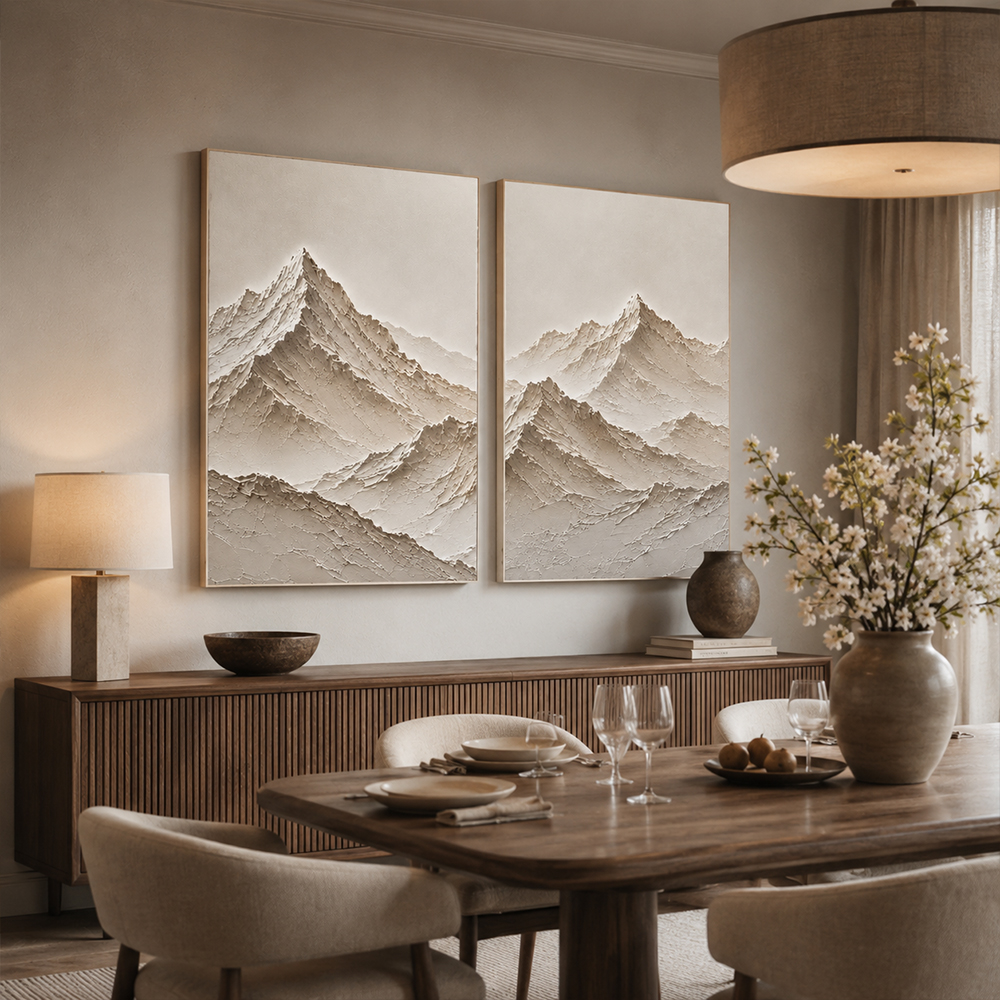 Minimalist Painting Art – Textured Mountain Diptych