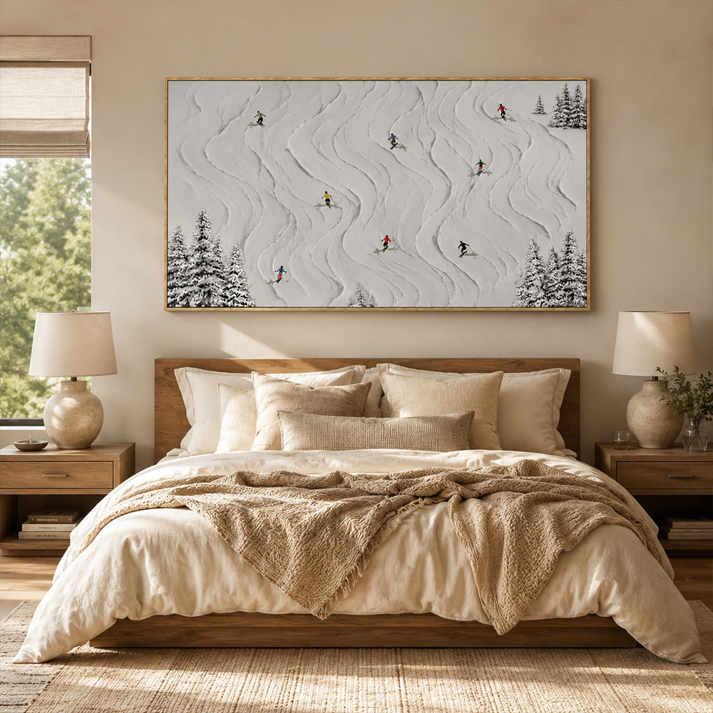 Texture Painting Art – Skiers On Snowy Slopes