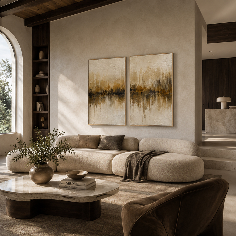 Abstract Wall Art – Neutral Forest Reflection Diptych