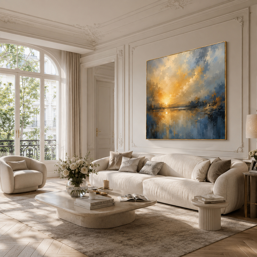 [Copy]Abstract Wall Art – Neutral Lakescape Textured Handmade Oil Painting Wall Art