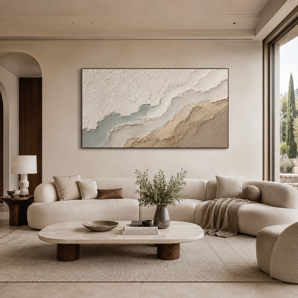 Texture Painting Art – Neutral Layered Wave Abstract