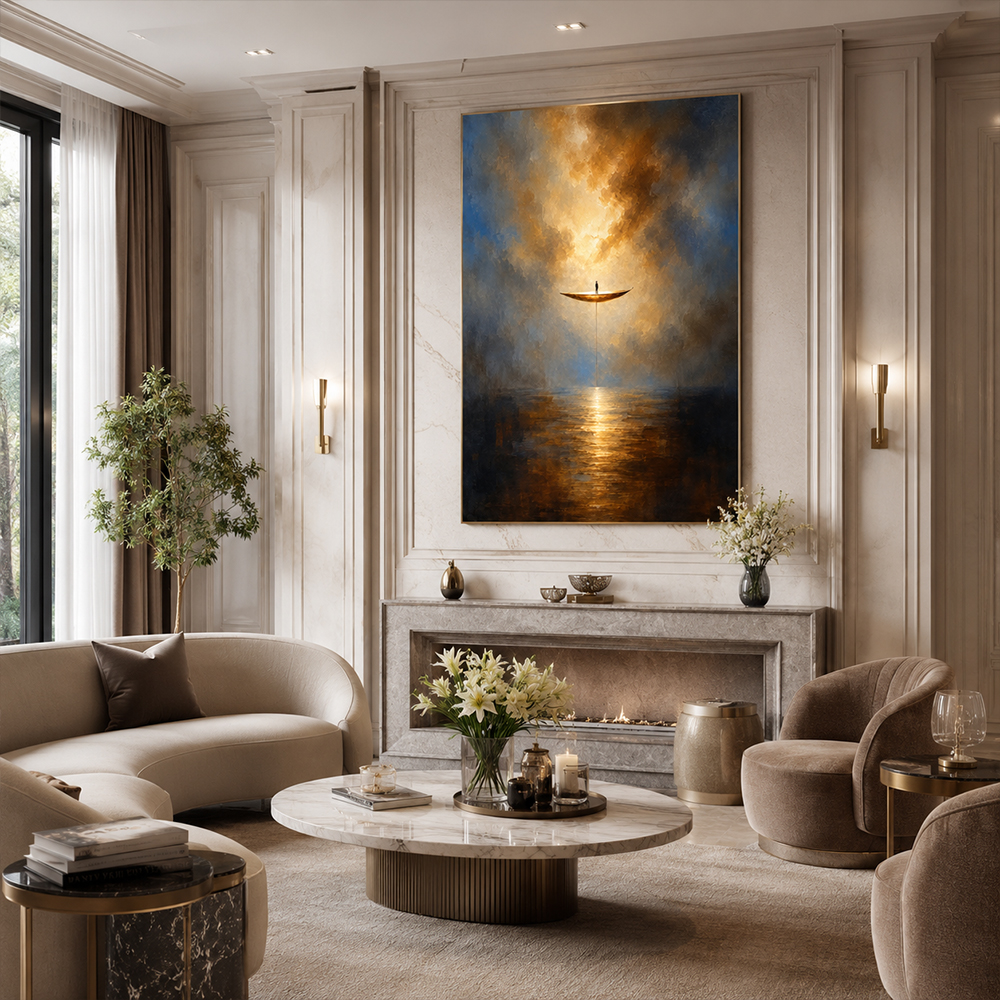 Abstract Wall Art – Floating Boat Seascape Painting