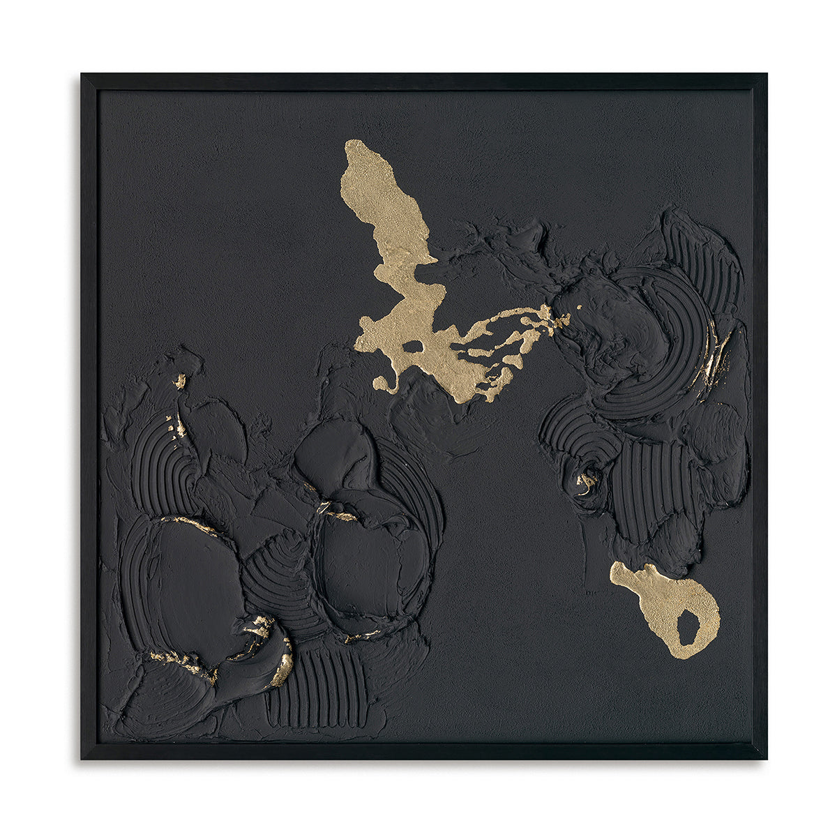 Handmade Abstract Wall Art – Black Textured Painting with Gold Accents