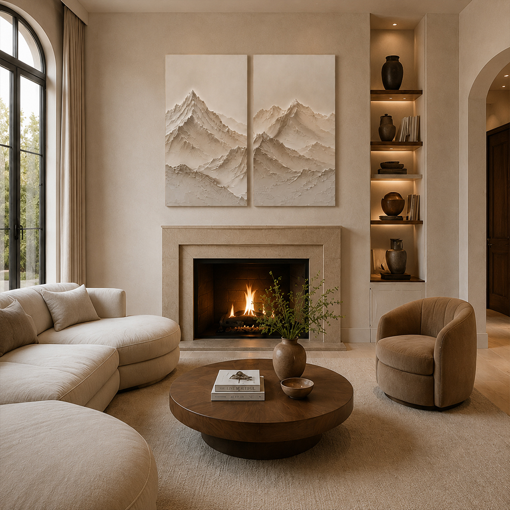 Minimalist Painting Art – Textured Mountain Diptych