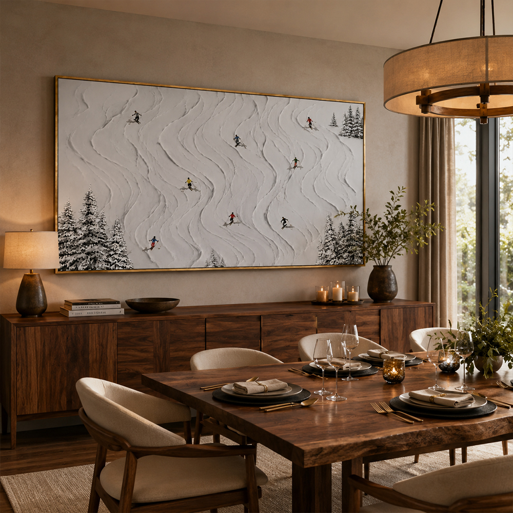 Texture Painting Art – Skiers On Snowy Slopes