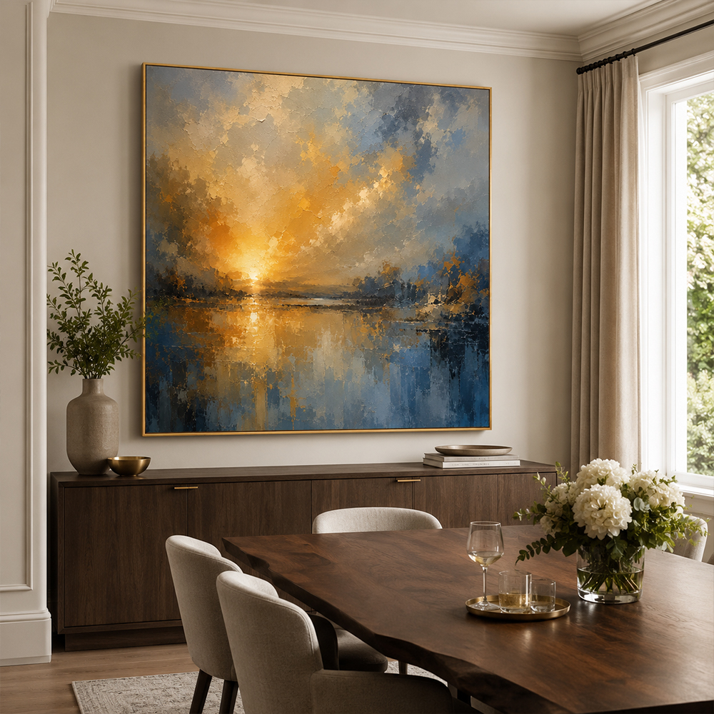[Copy]Abstract Wall Art – Neutral Lakescape Textured Handmade Oil Painting Wall Art