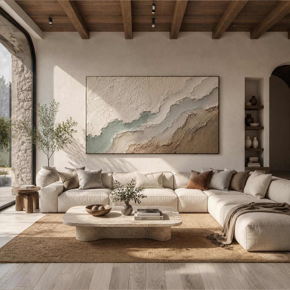 Texture Painting Art – Neutral Layered Wave Abstract