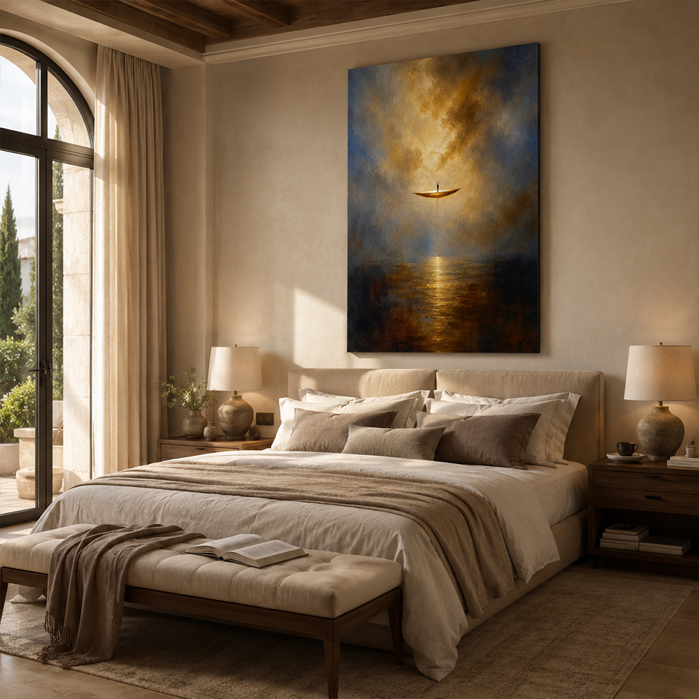 Abstract Wall Art – Floating Boat Seascape Painting