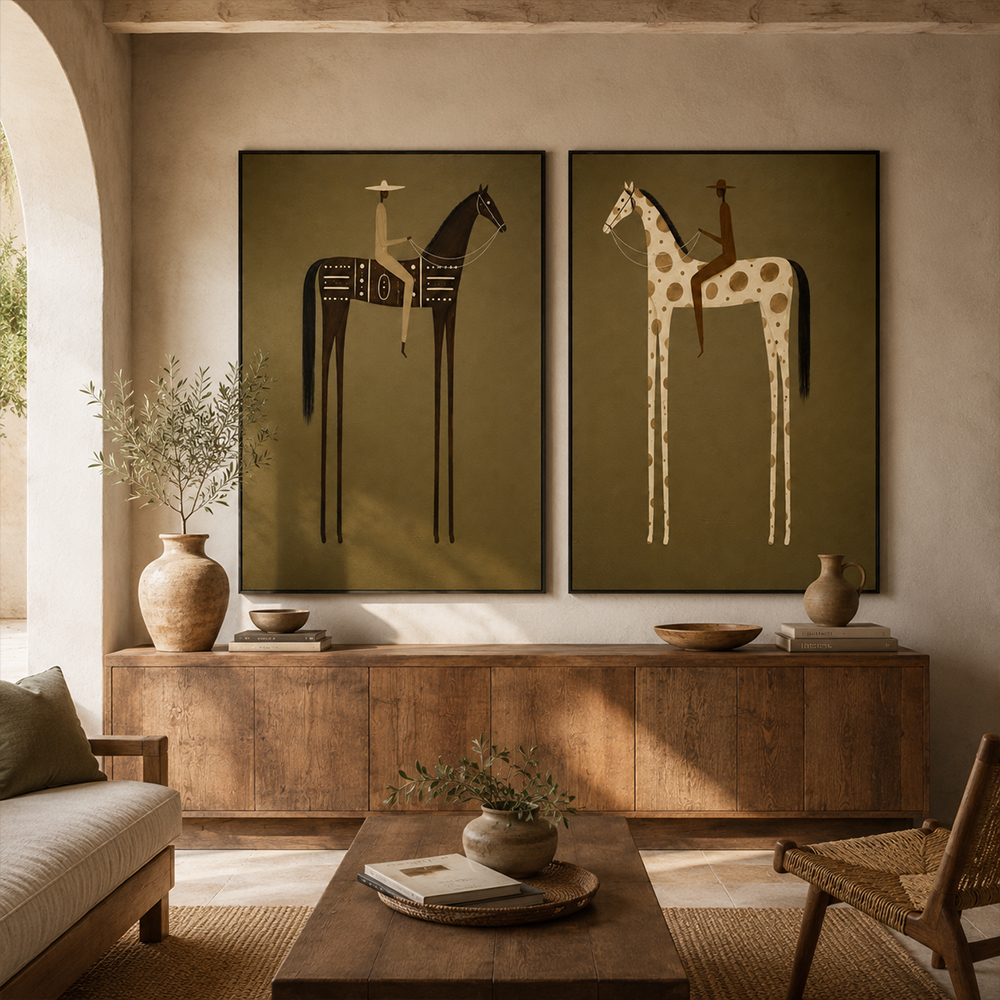 Vintage Americana Art – Earthy Minimalist Abstract Figure Handmade Textured Oil Painting Wall Art