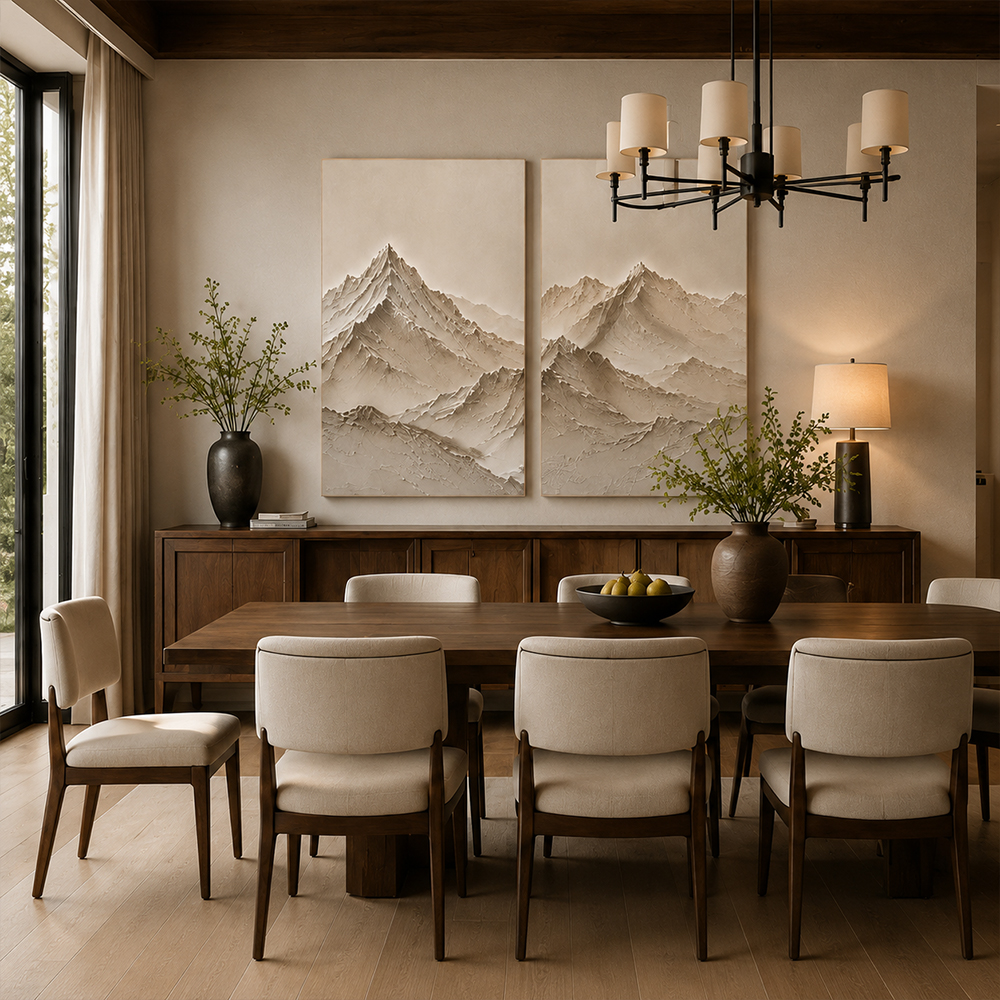 Minimalist Painting Art – Textured Mountain Diptych