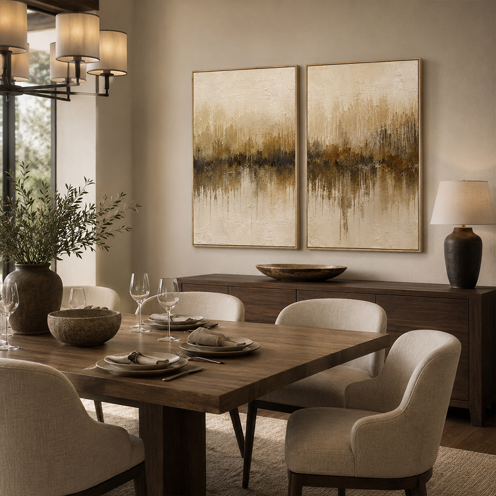 Abstract Wall Art – Neutral Forest Reflection Diptych