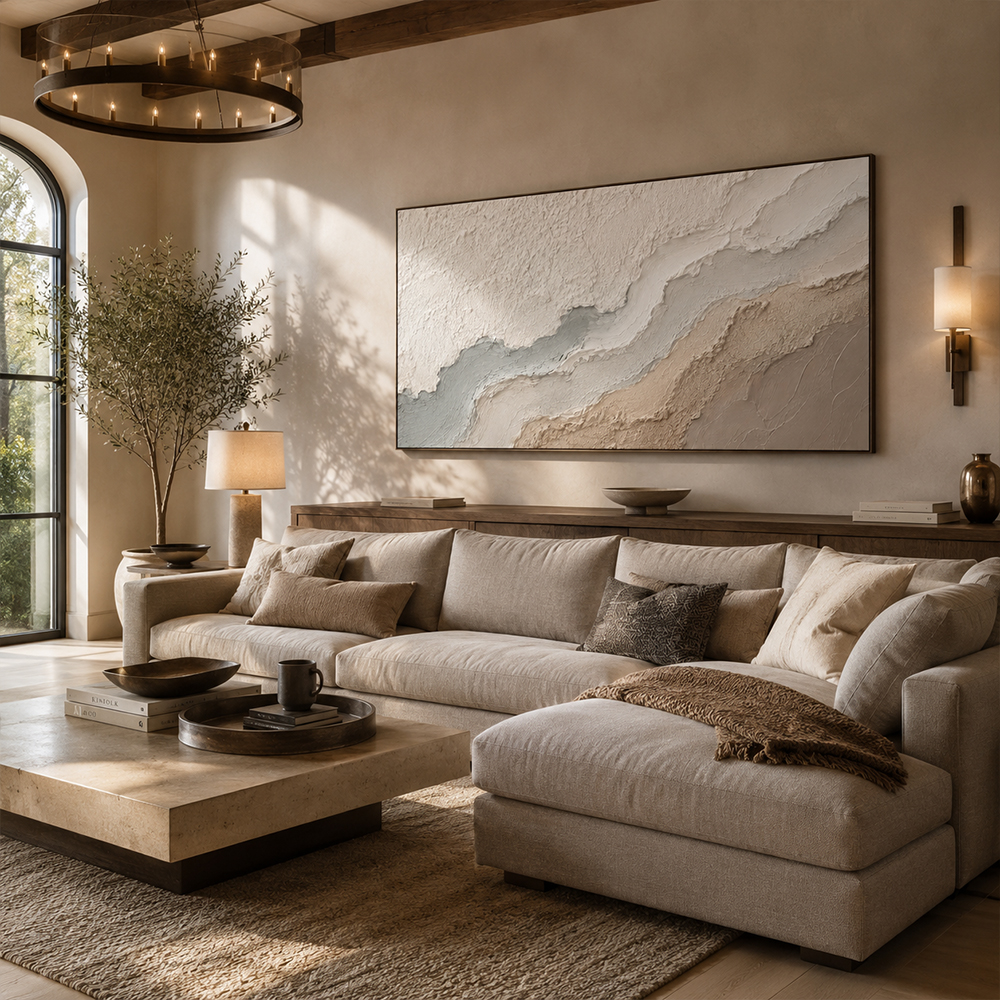 Texture Painting Art – Neutral Layered Wave Abstract