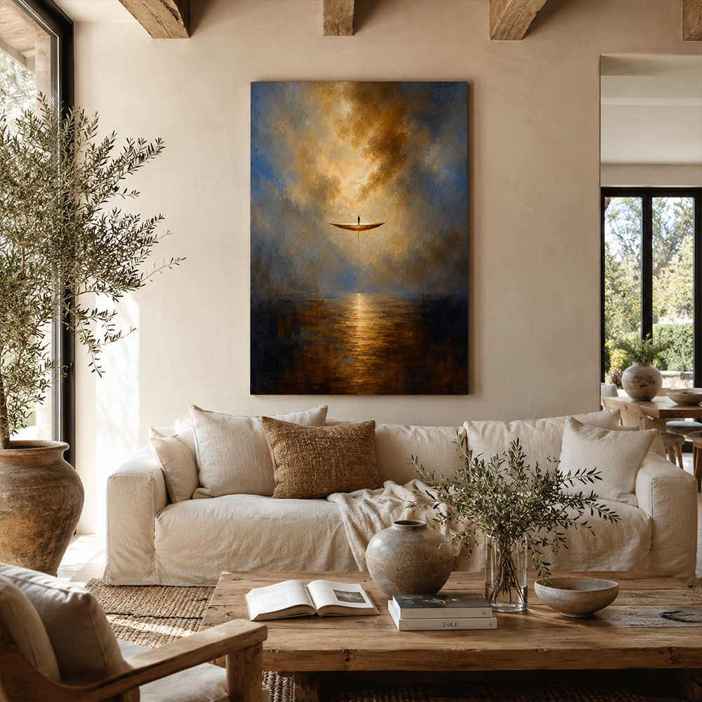 Abstract Wall Art – Floating Boat Seascape Painting