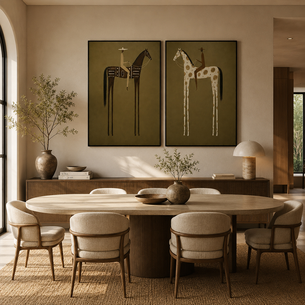 Vintage Americana Art – Earthy Minimalist Abstract Figure Handmade Textured Oil Painting Wall Art