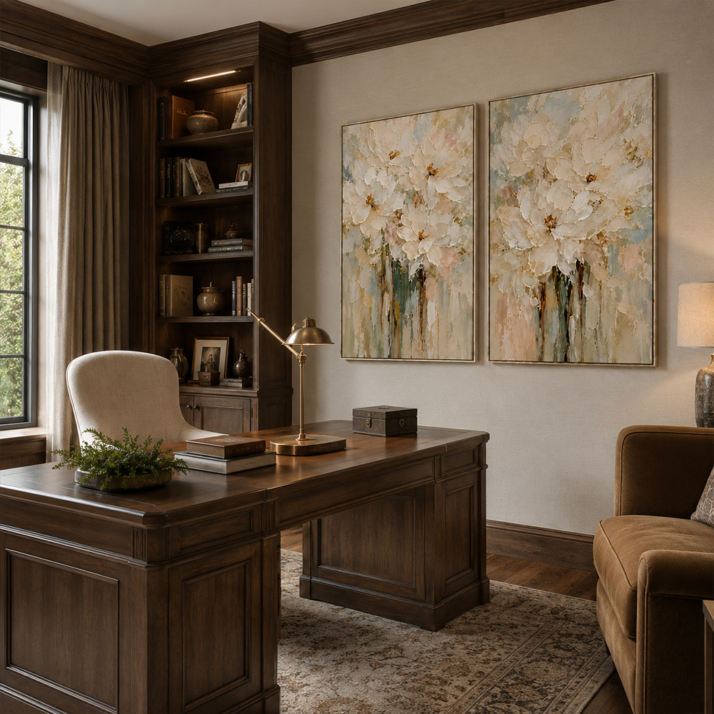 Abstract Wall Art – Cream Floral Textured Handmade Oil Painting Wall Art