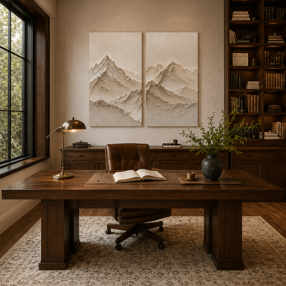Minimalist Painting Art – Textured Mountain Diptych