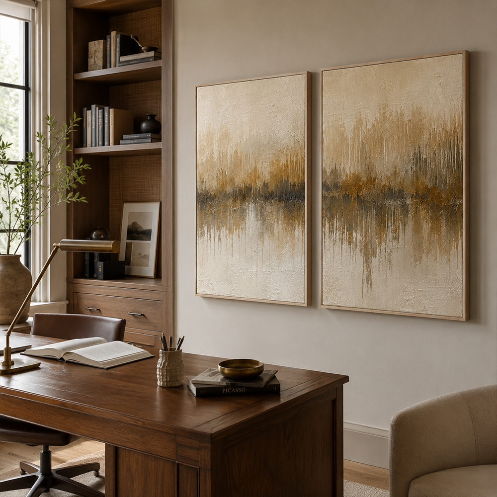 Abstract Wall Art – Neutral Forest Reflection Diptych