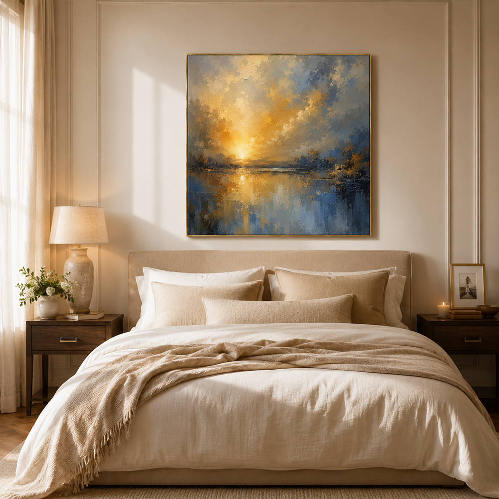[Copy]Abstract Wall Art – Neutral Lakescape Textured Handmade Oil Painting Wall Art