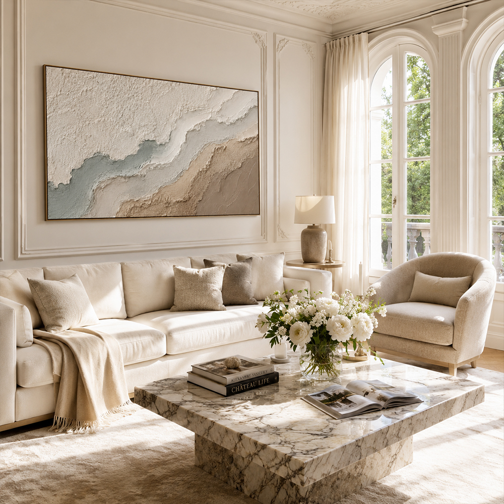 Texture Painting Art – Neutral Layered Wave Abstract