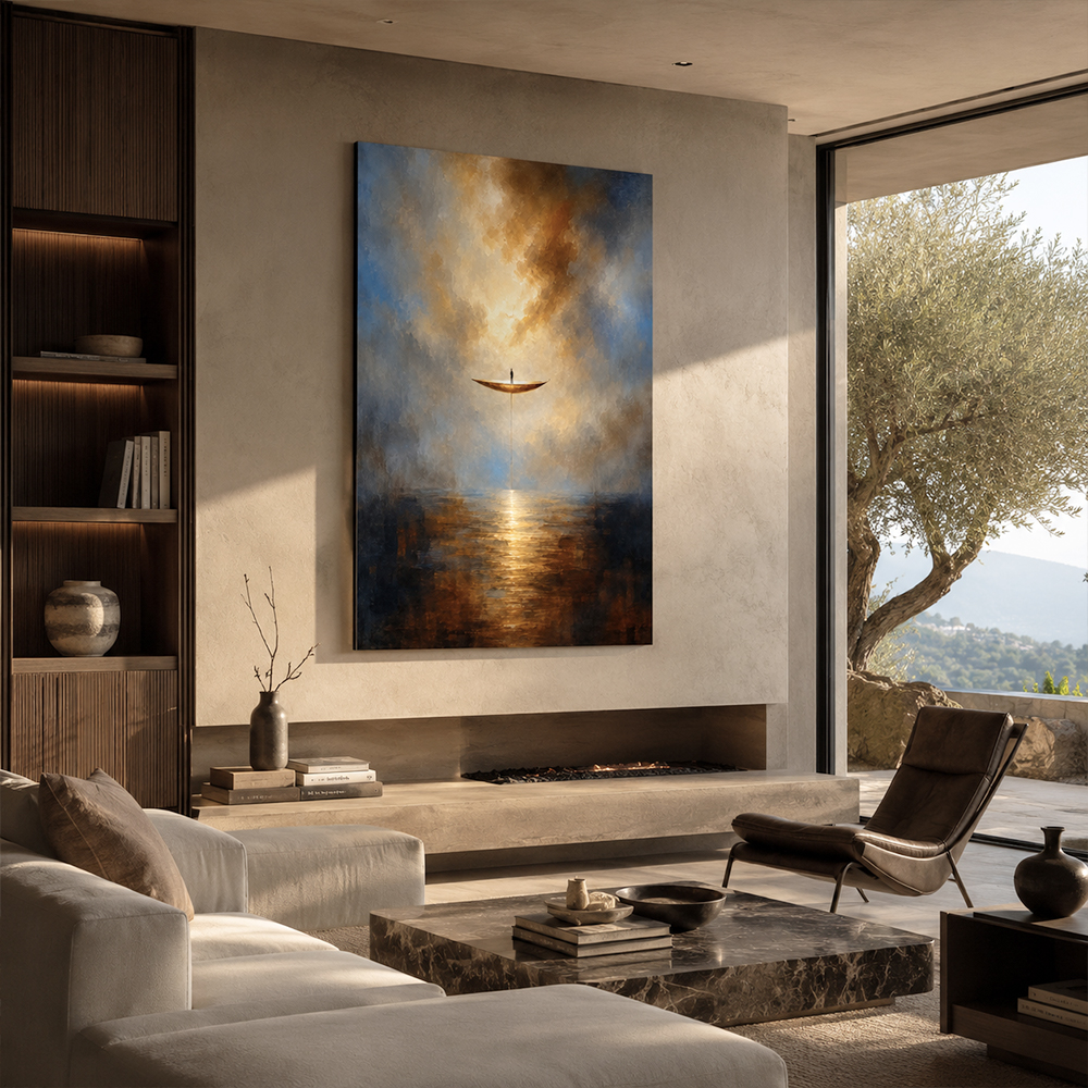 Abstract Wall Art – Floating Boat Seascape Painting