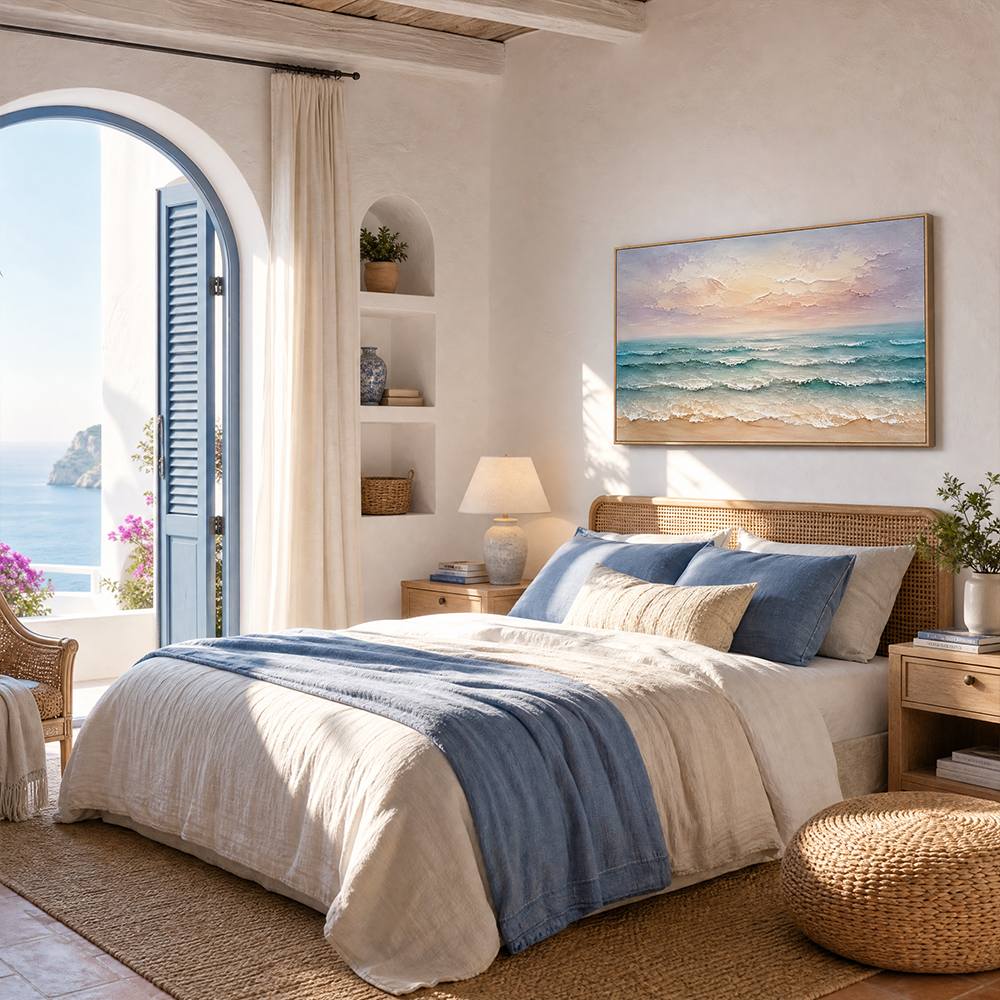 Texture Painting Art – Pastel Beach Waves Textured Handmade Oil Painting Wall Art