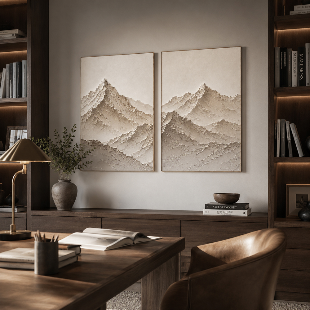 Minimalist Painting Art – Textured Mountain Diptych