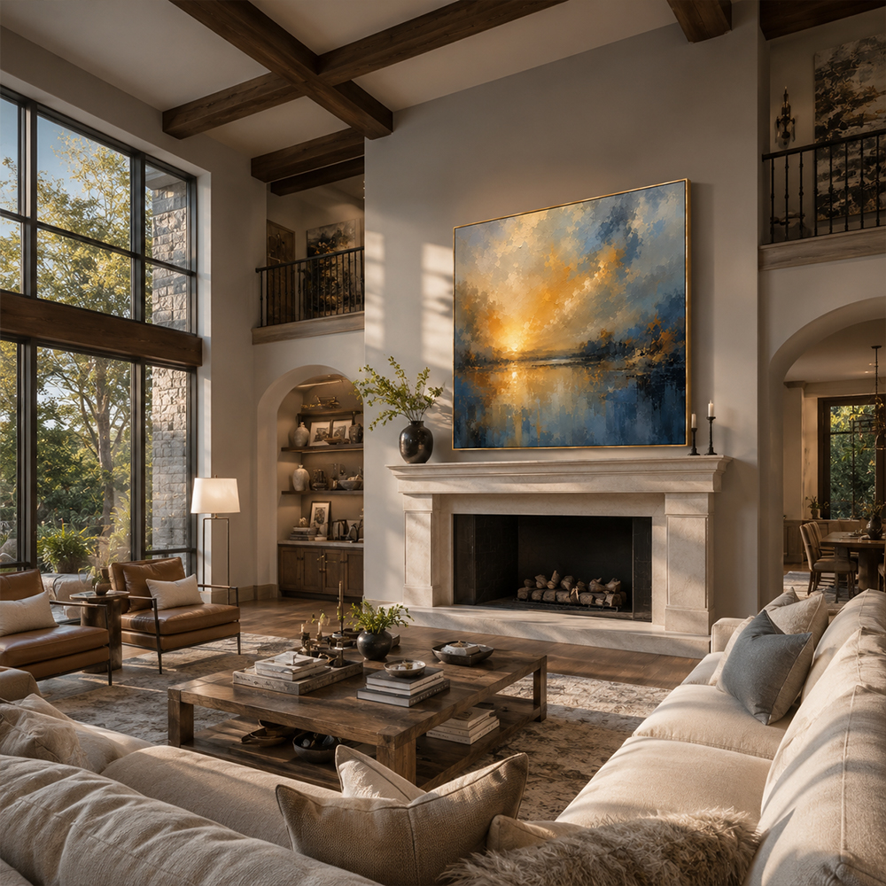 [Copy]Abstract Wall Art – Neutral Lakescape Textured Handmade Oil Painting Wall Art