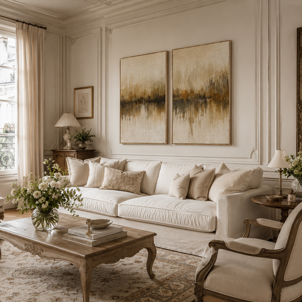 Abstract Wall Art – Neutral Forest Reflection Diptych