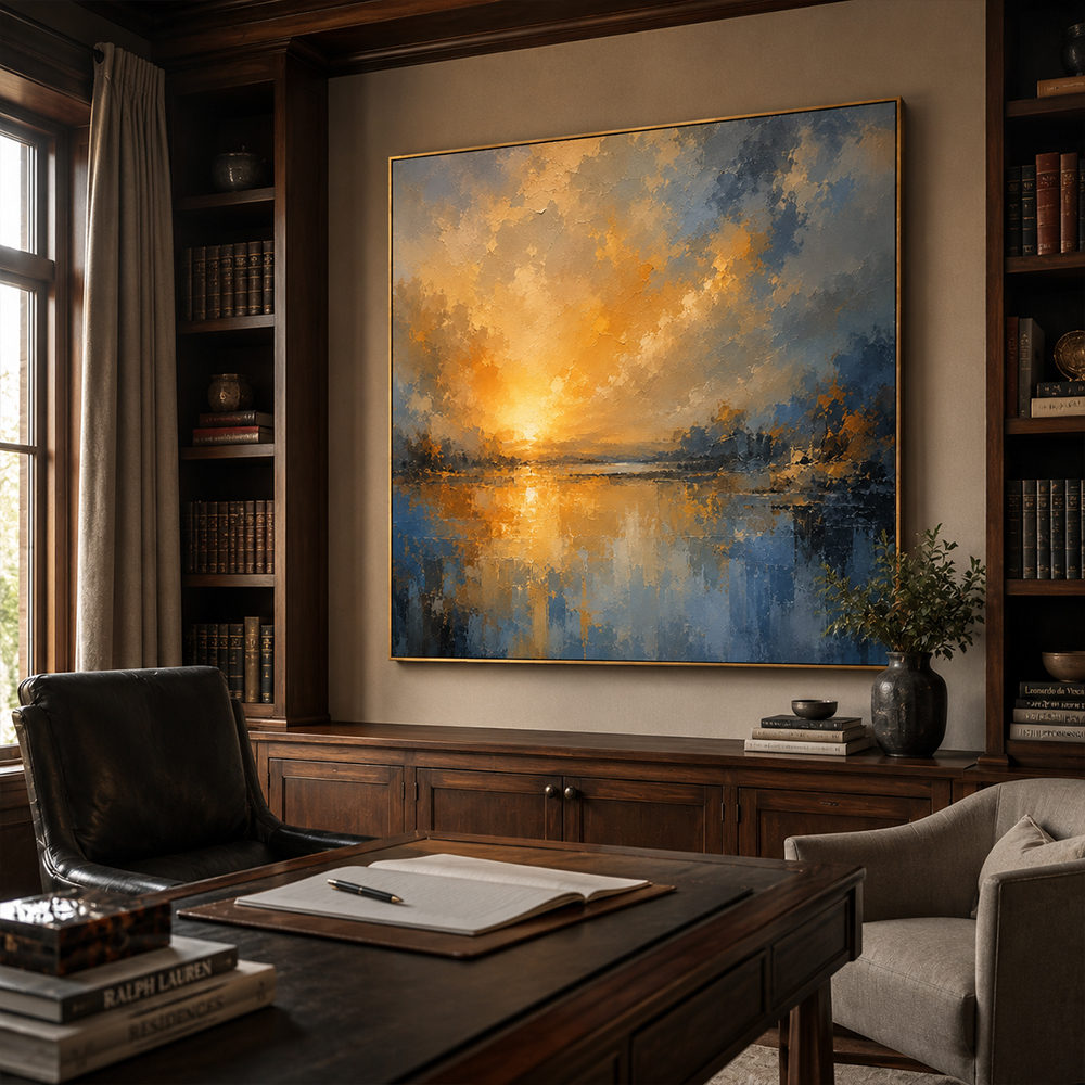 [Copy]Abstract Wall Art – Neutral Lakescape Textured Handmade Oil Painting Wall Art