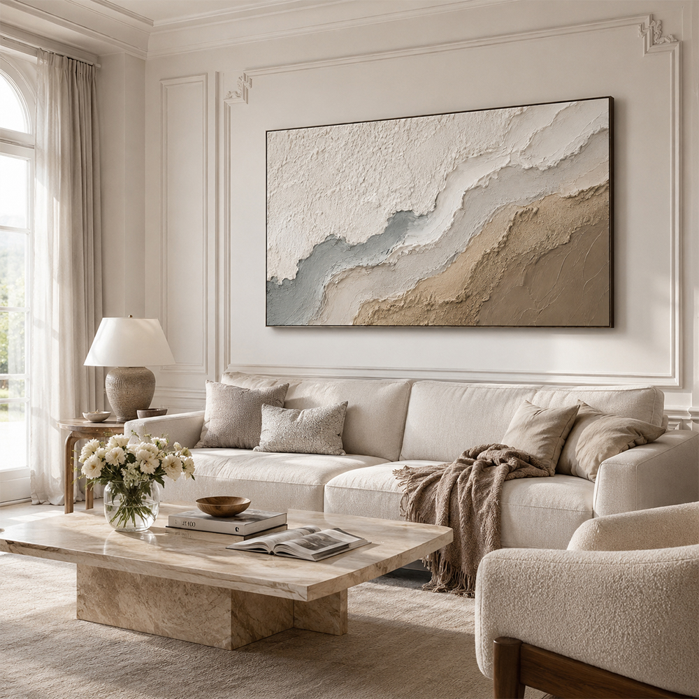 Texture Painting Art – Neutral Layered Wave Abstract