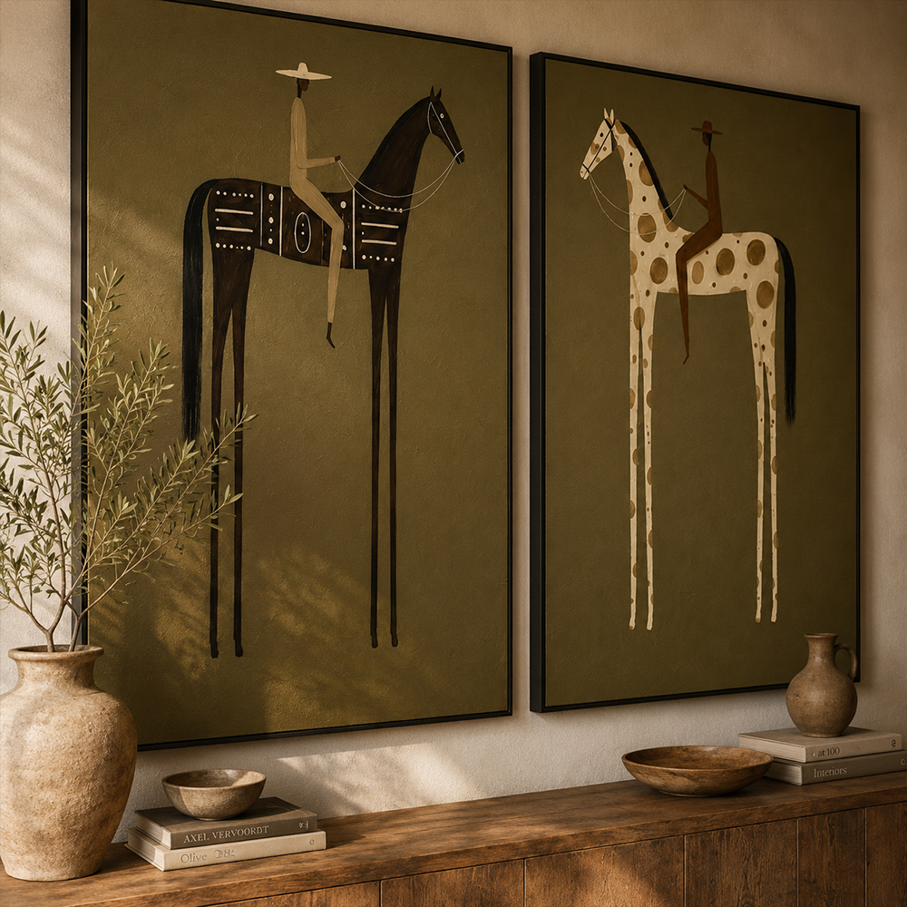 Vintage Americana Art – Earthy Minimalist Abstract Figure Handmade Textured Oil Painting Wall Art