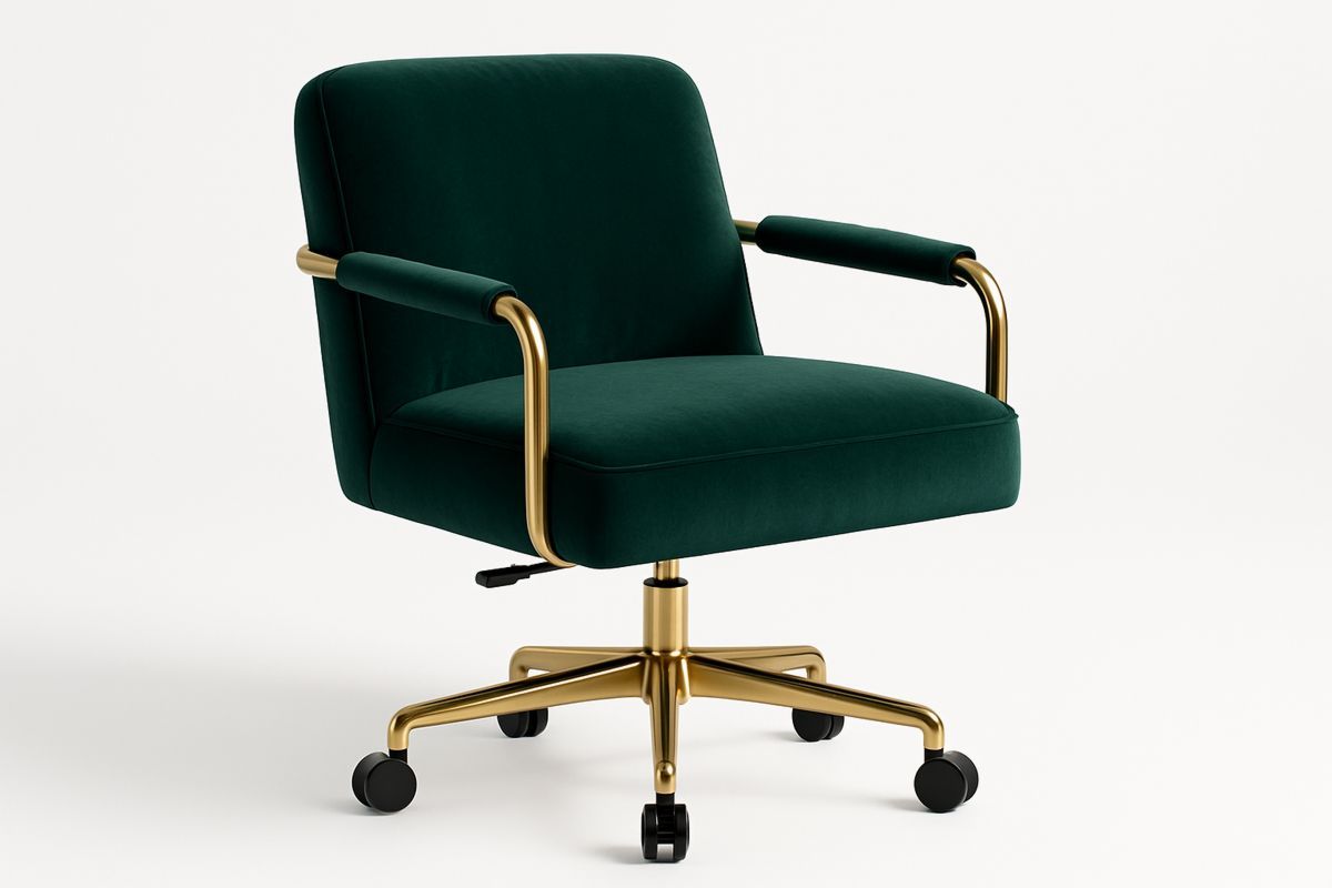 Velvet Office Chair with Gold Frame and Adjustable Height-Torivento