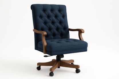 Navy Fabric Office Chair with Wooden Armrests and Swivel Base-Torivento
