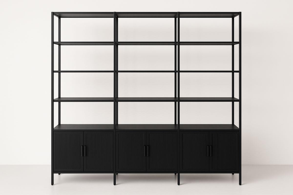 Black Metal Bookshelf with Cabinet Set 200cm x 150cm x 40cm-Torivento