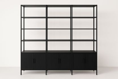 Black Metal Bookshelf with Cabinet Set 200cm x 150cm x 40cm-Torivento