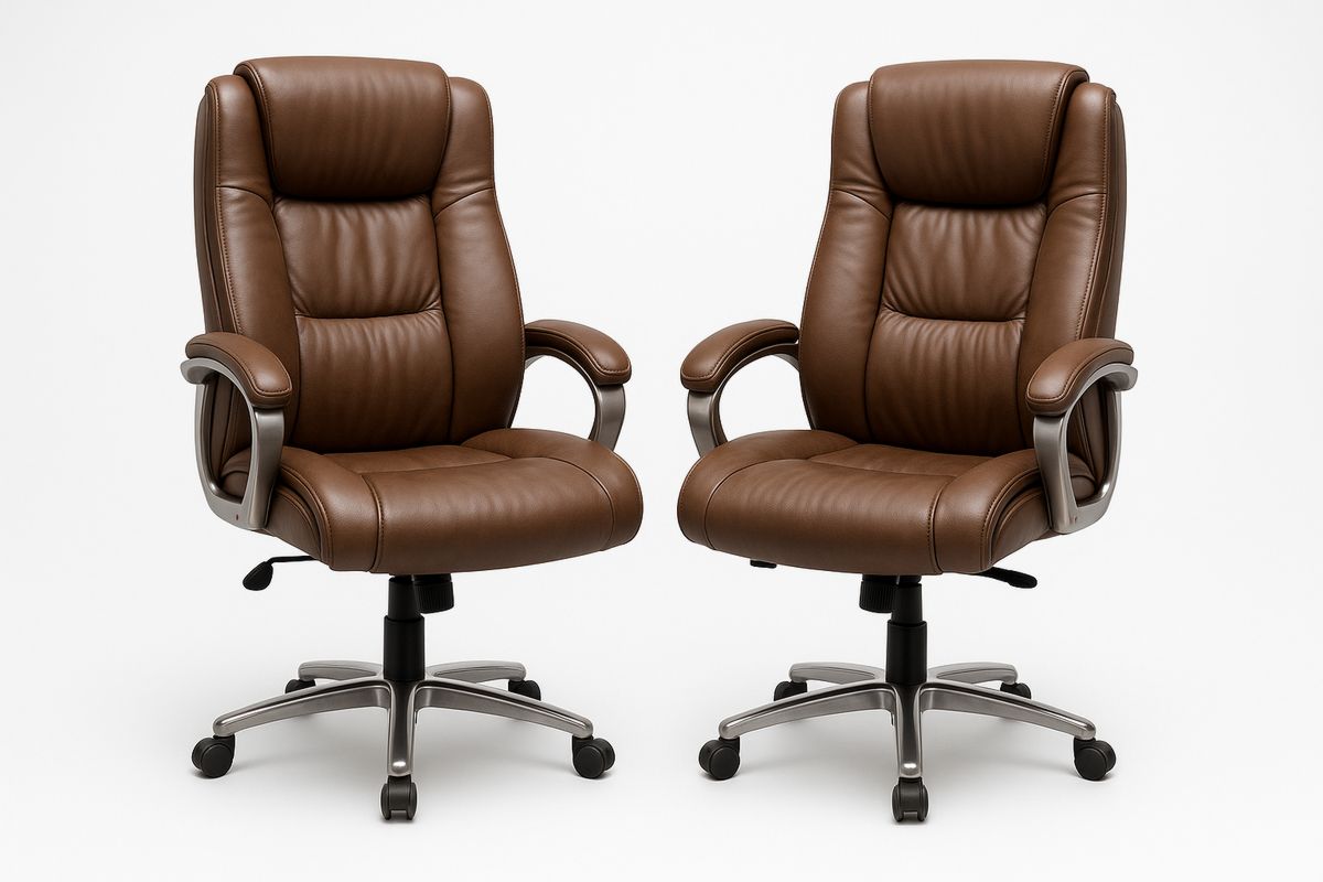 Pair of Brown Faux Leather Office Chairs with Steel Frame-Torivento