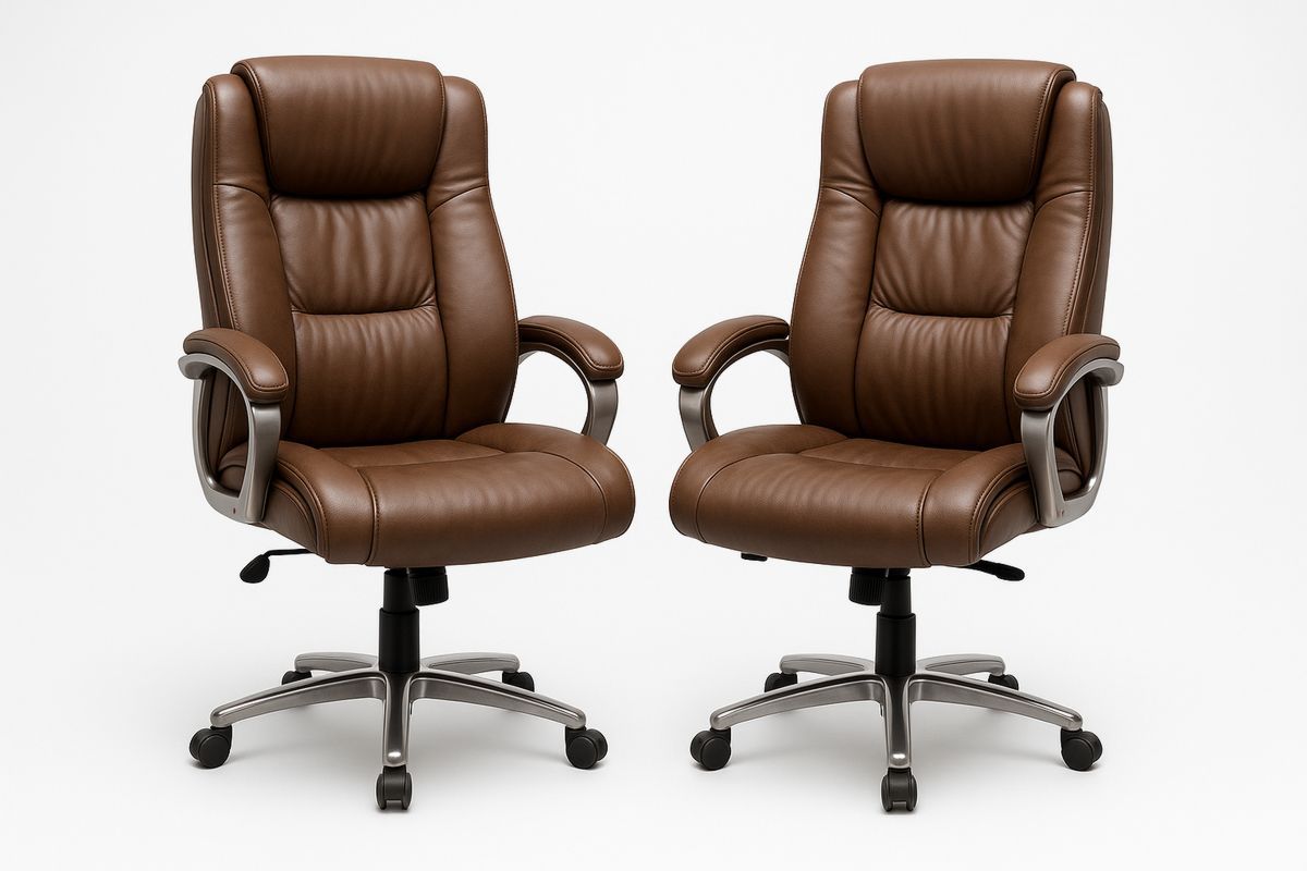 Pair of Brown Faux Leather Office Chairs with Steel Frame-Torivento