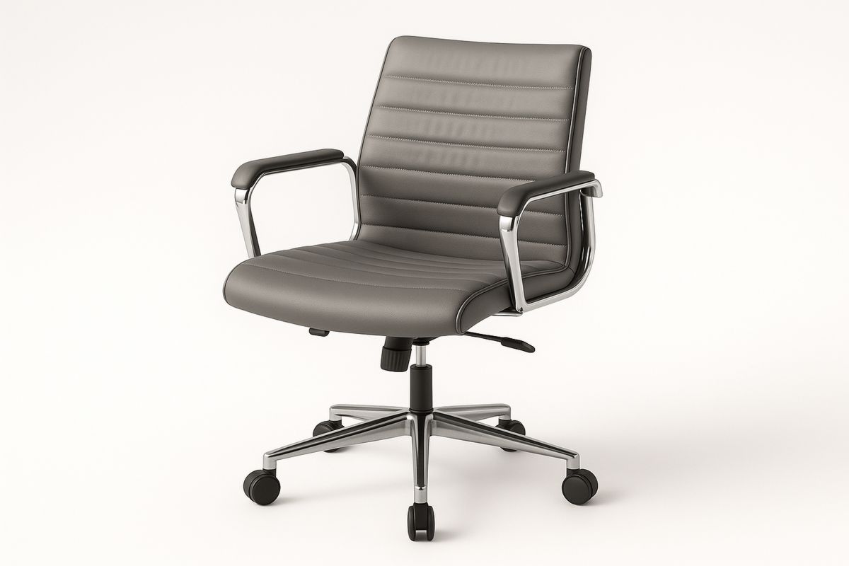 Grey PU Leather Office Chair with Adjustable Height and Armrests-Torivento