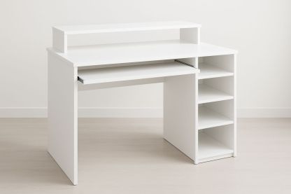 White MDF Office Desk with Storage and Keyboard Tray-Torivento
