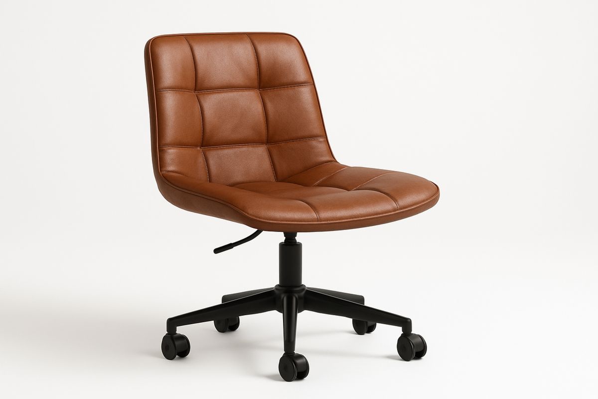 Brown Leather Office Chair with Adjustable Height-Torivento