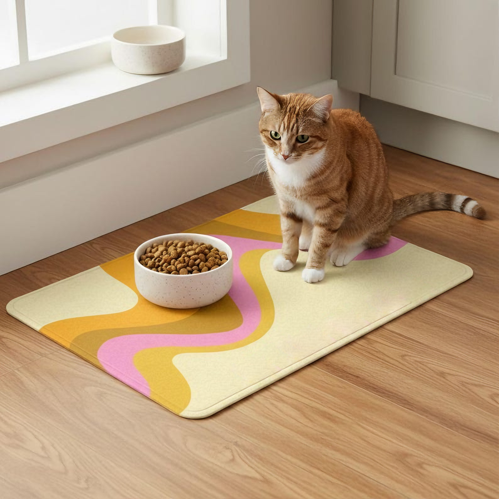 Custom Retro Pet Food Mat, Personalized Dog Cat Feeding Mat With Name