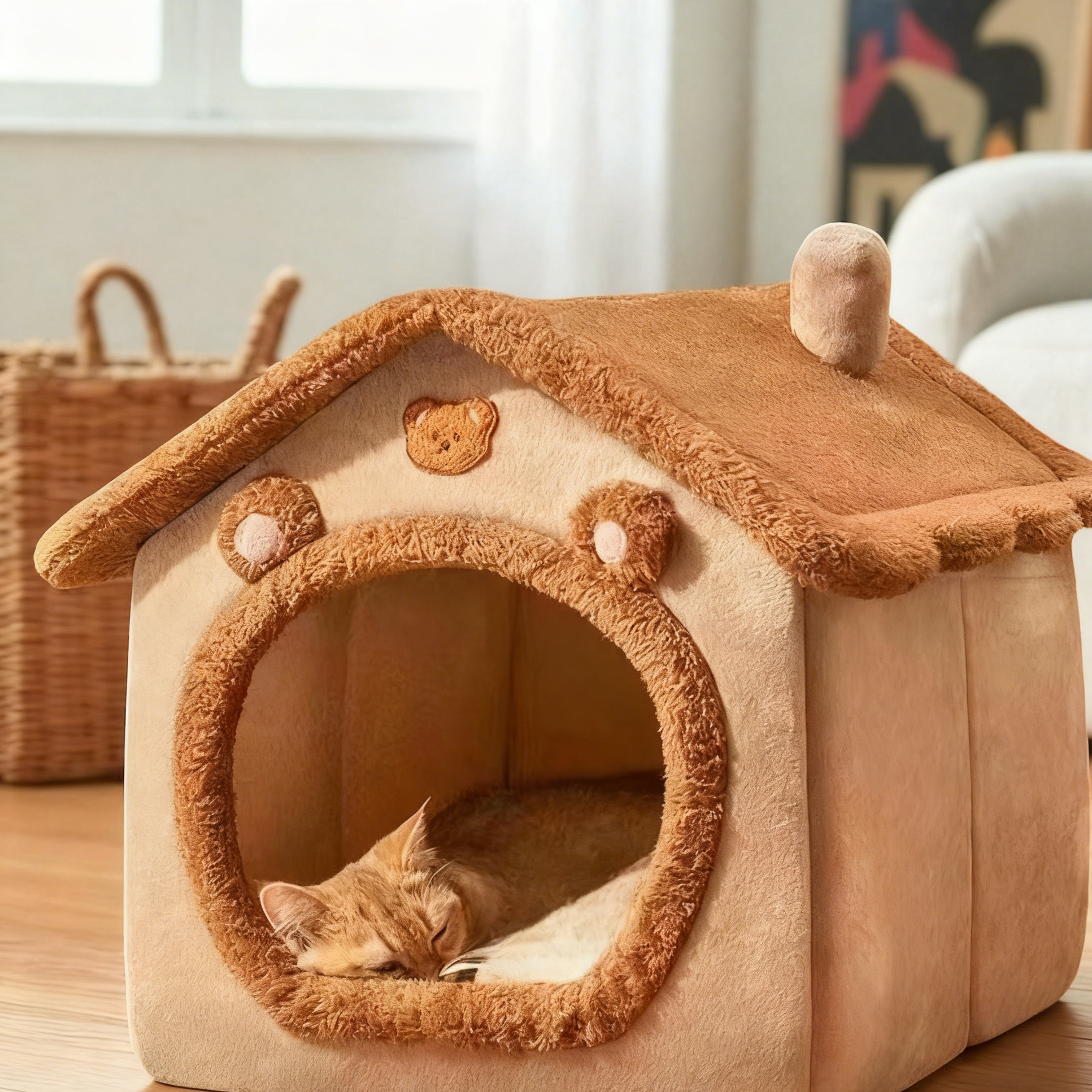 Cosy Pet House Bed: Warm Winter Cat & Small Dog Cave Hideaway