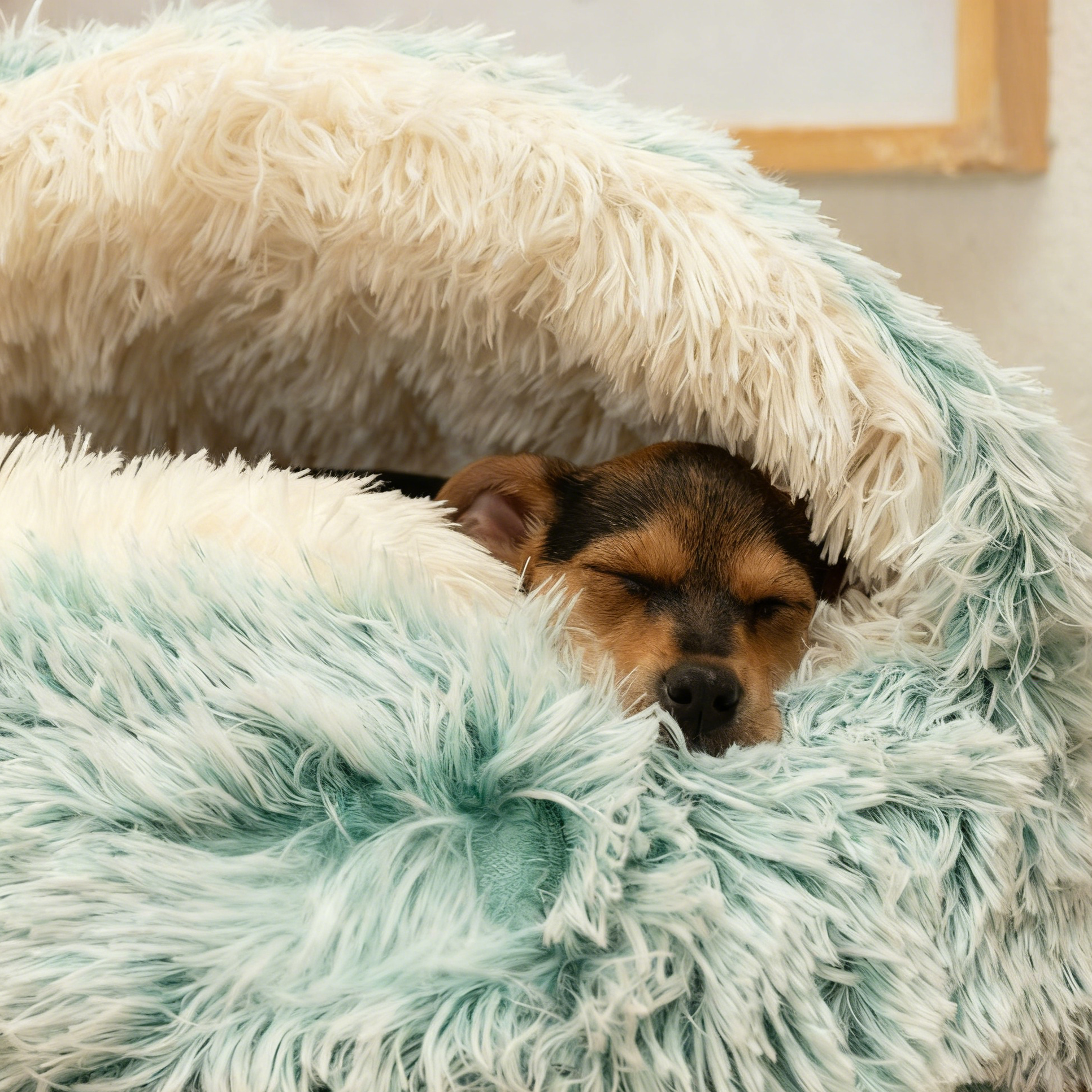 Fluffy Hooded Dog Bed: Warm Plush Cave for Small Pets