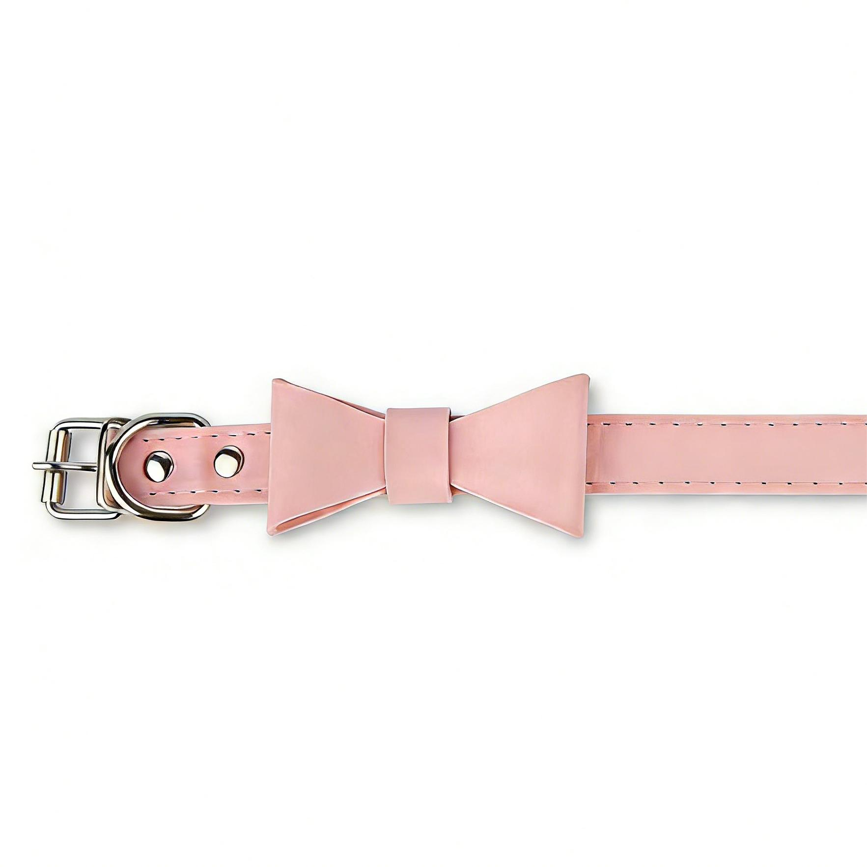 Pink Bow Dog Collar and Leash Vegan Leather