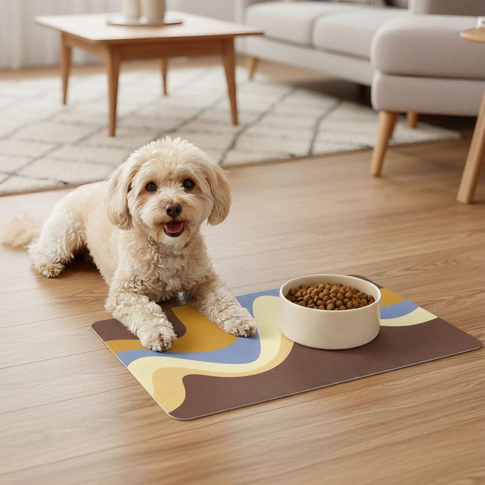 Custom Retro Pet Food Mat, Personalized Dog Cat Feeding Mat With Name