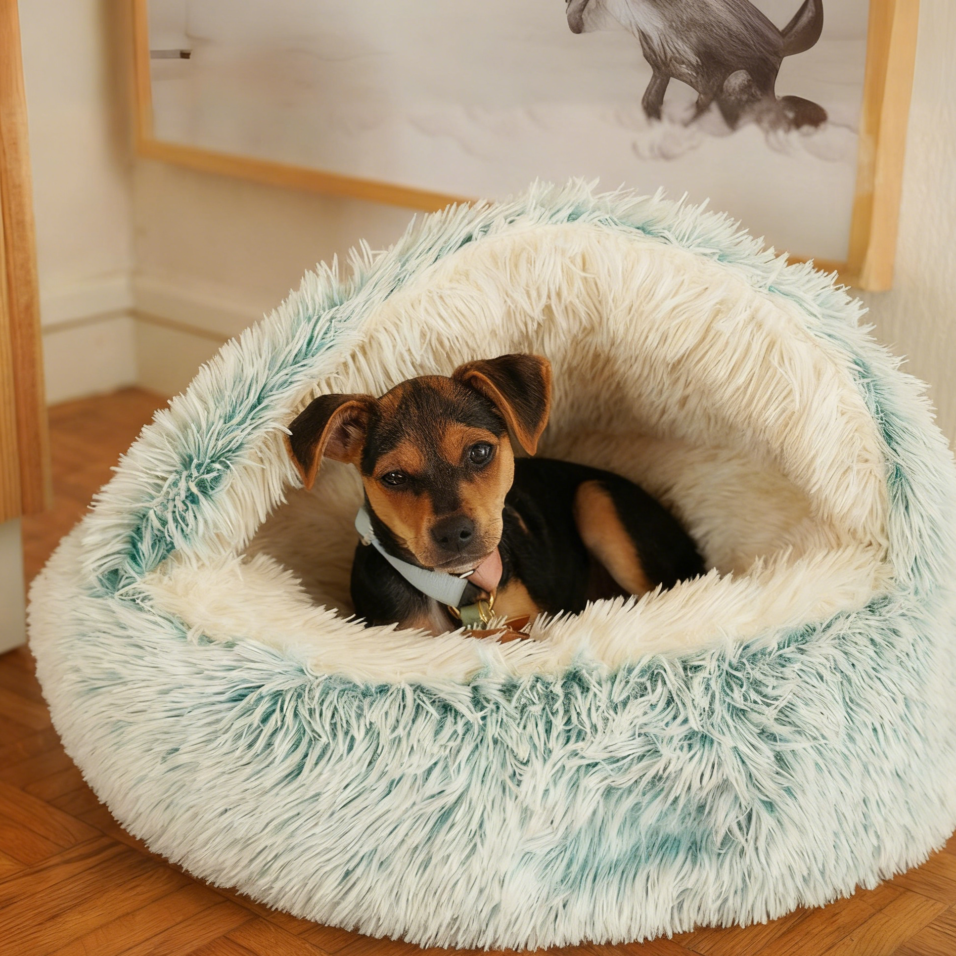 Fluffy Hooded Dog Bed: Warm Plush Cave for Small Pets