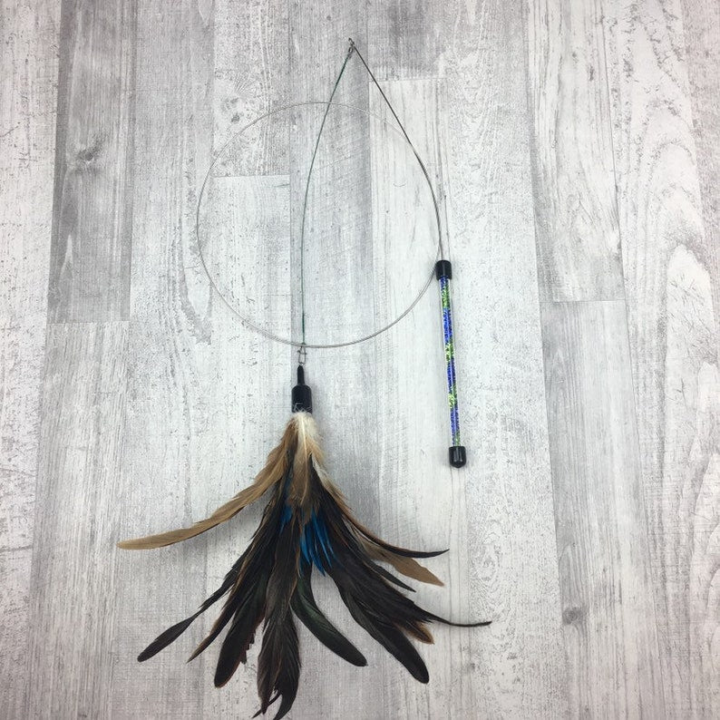 Cat toy | XL Feather jet cat toy | Bird cat toy | Feathers on a wire cat toy