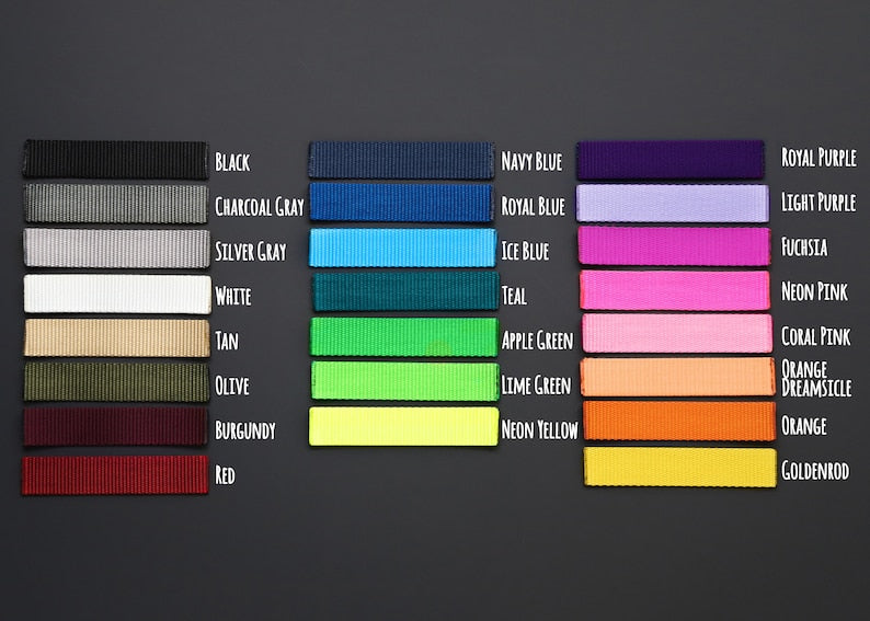 Dog Leash - Webbing, Heavy Duty, Olive, Burgundy, Charcoal Gray, Gold Hardware