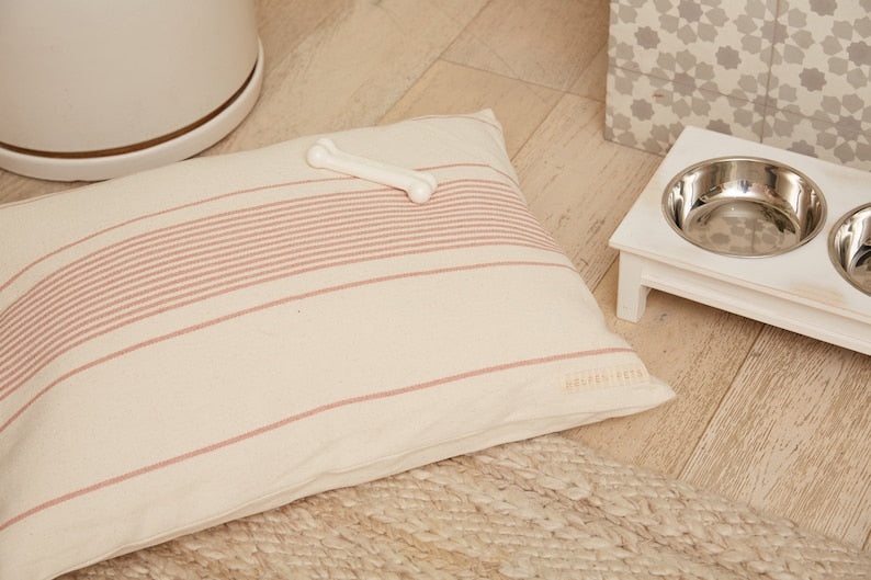 Artisan Pet BED in DEEP ROSE for Dogs and Cats Handmade by women weavers of the Karen tribe plant-based natural dyes Pink Deep Rose Stripe