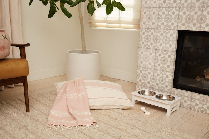 Artisan Pet BED in DEEP ROSE for Dogs and Cats Handmade by women weavers of the Karen tribe plant-based natural dyes Pink Deep Rose Stripe